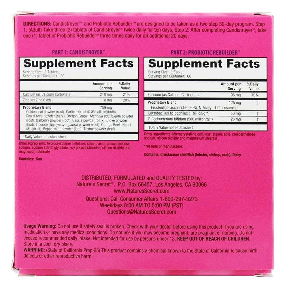Candistroy Programa Candistroyer 60 Comprimidos & Probiotic Rebuilder 60 Comprimidos - 120 Tablet (s) Nature's Secret - Imagem 2