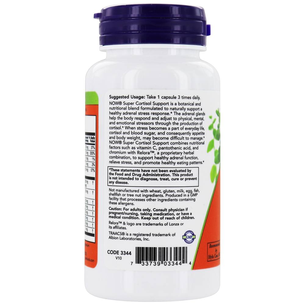 Suporte para Super Cortisol Adrenal - 90 Cápsula (s) vegetal (s) NOW Foods - Imagem 3