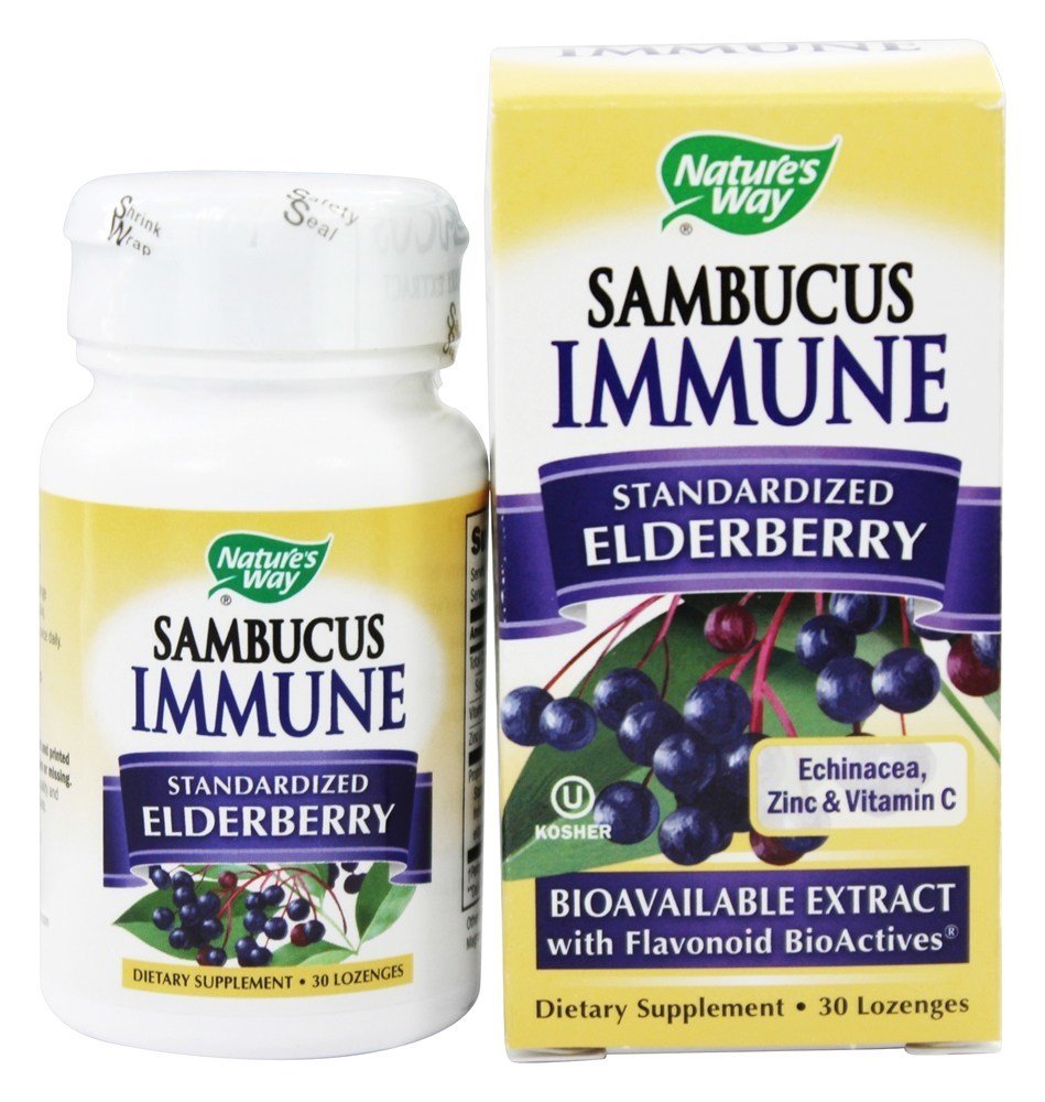 Sistema imunológico Sambucus Bio-Certified Elderberry, Echinacea, zinco, própolis e pastilhas de vitamina C - 30 Pastilhas Nature's Way