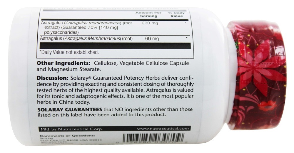 Potencial Garantido Extrato de raiz de astrágalo 200 mg. - Cápsulas 30 Solaray - Imagem 3