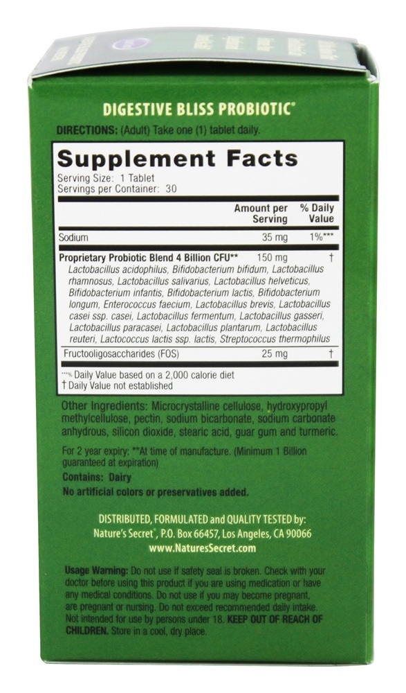 Probiótico Digestive Bliss - 30 Tablets Nature's Secret - Imagem 2