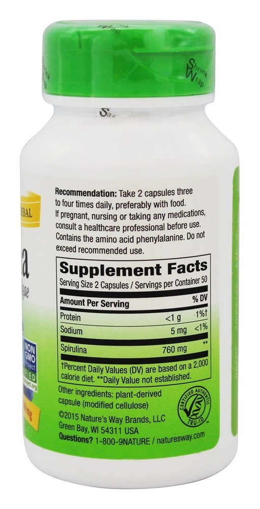 Spirulina Micro-Algas 380 mg. - Cápsulas vegetarianas 100 Nature's Way - Imagem 2