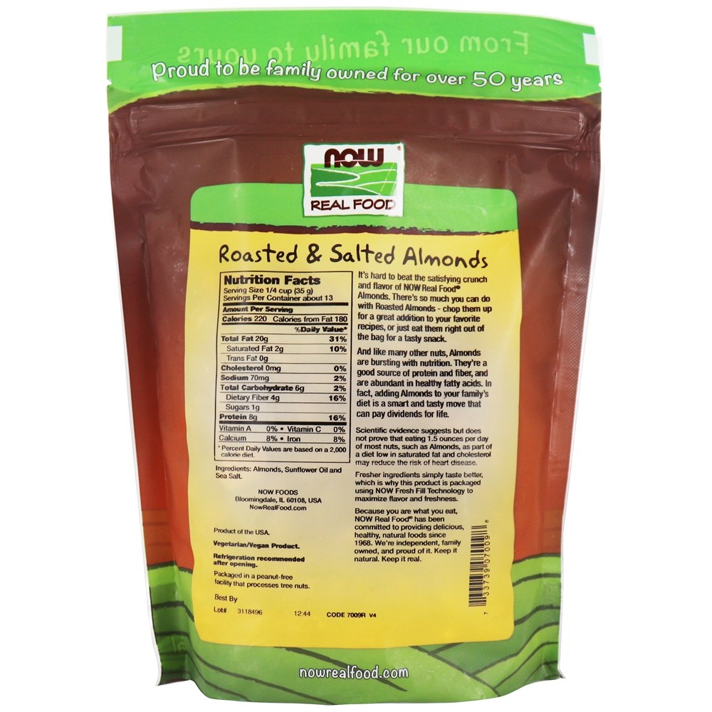 Comida real amêndoas assadas com sal marinho - 1 lb. NOW Foods - Imagem 2