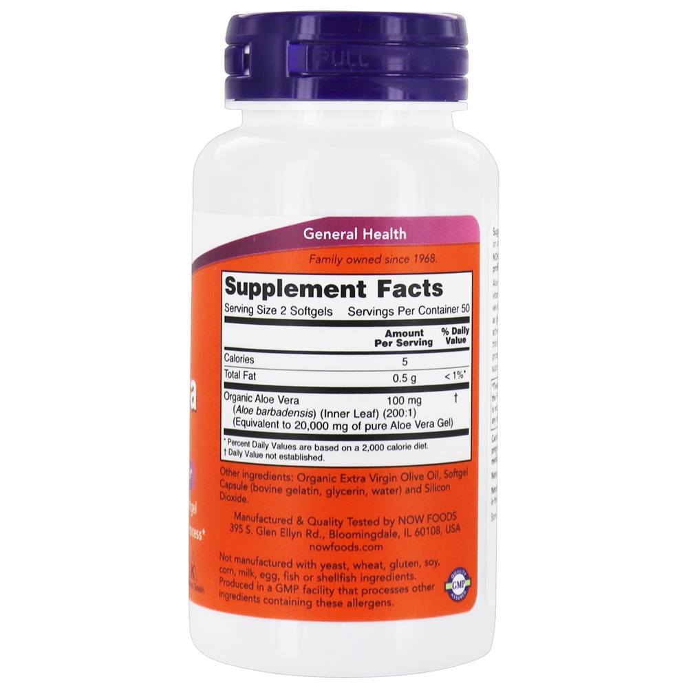 Géis de Aloe Vera 10,000 mg Equivalência - 100 Softgels NOW Foods - Imagem 2