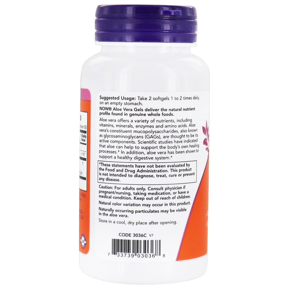 Géis de Aloe Vera 10,000 mg Equivalência - 100 Softgels NOW Foods - Imagem 3