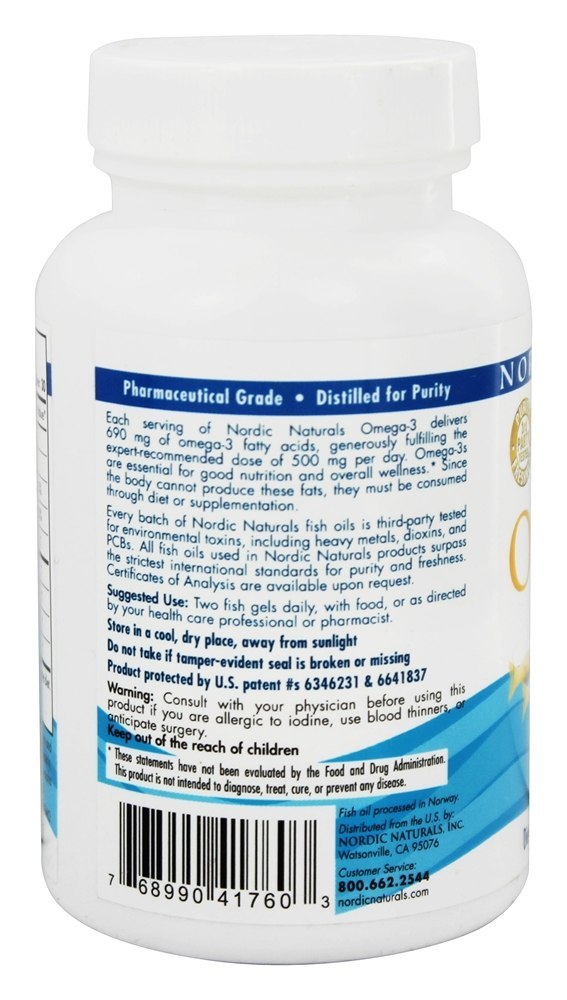 Omega - 3 em cápsulas de gelatina de peixe 1000 mg. - 60 Softgels Nordic Naturals - Imagem 3