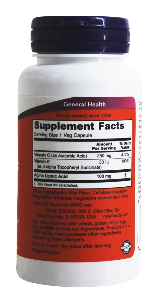 Ácido Alpha-Lipóico 100 mg. - Cápsulas vegetarianas 60 NOW Foods - Imagem 2