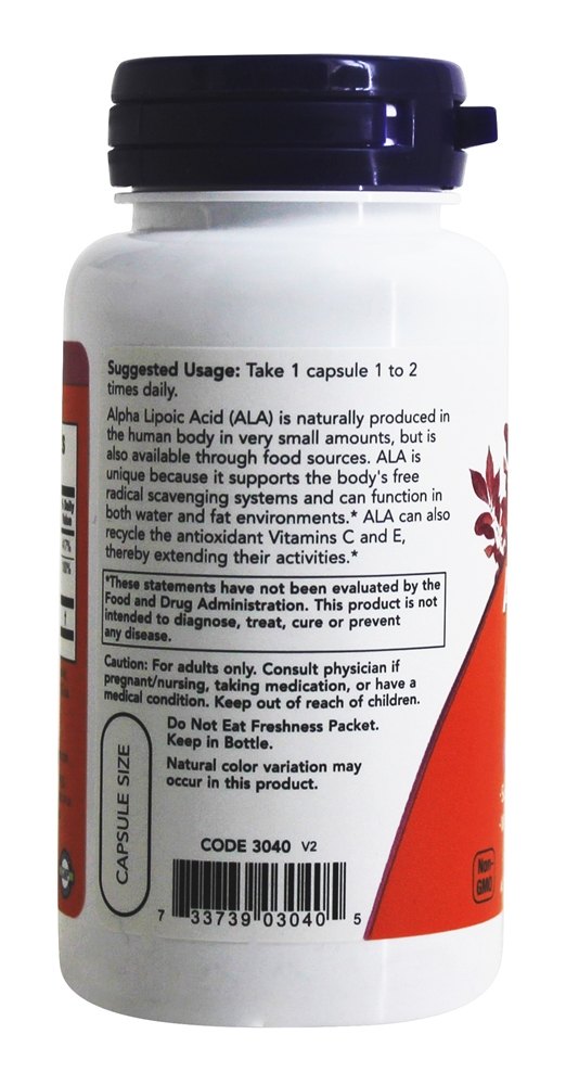 Ácido Alpha-Lipóico 100 mg. - Cápsulas vegetarianas 60 NOW Foods - Imagem 3