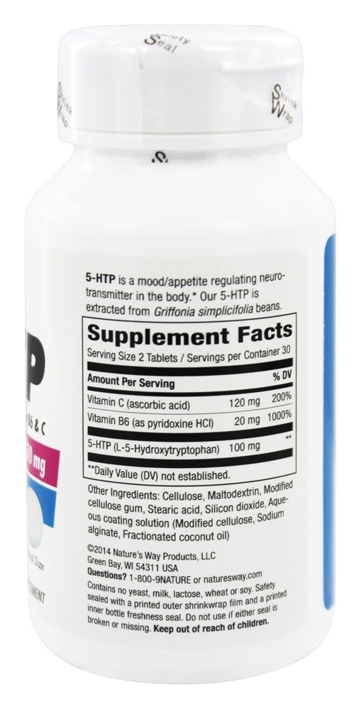 5-HTP com precursor natural de extrato de feijão Griffonia B6 e vitamina C para serotonina 50 mg . - 60 Comprimidos com Nature's Way entérico Nature's Way - Imagem 2