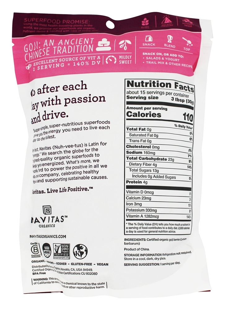Goji Berry Desidratada Orgânica - 16 oz. Navitas Organics - Imagem 2