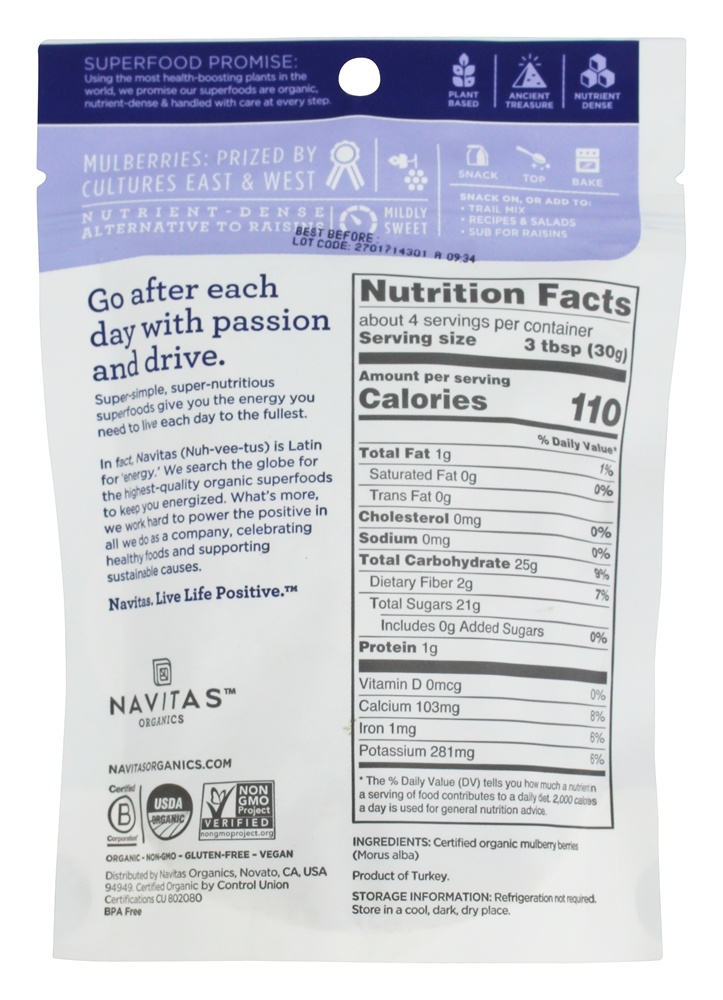 Bagas De Amoreira Orgânicas - 4 oz. Navitas Organics - Imagem 2