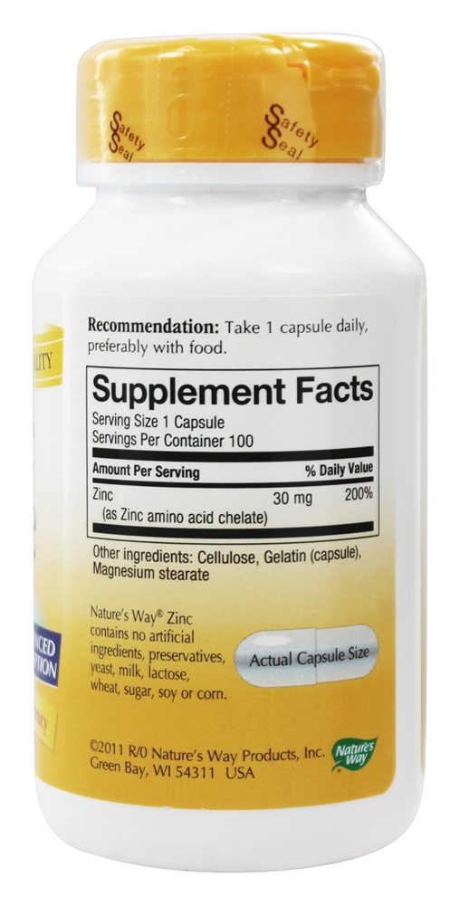 Quelato de Zinco 30 mg. - Cápsulas 100 Nature's Way - Imagem 2