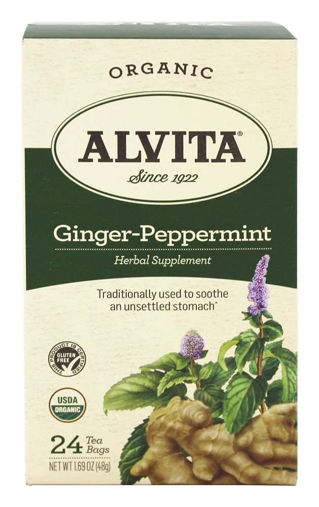 Ginger-Peppermint Organic Tea Sem cafeína - 24 Saquinhos de Chá Alvita
