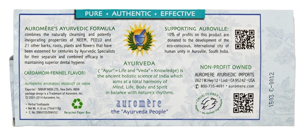 Hortelã fresca de creme dental Ayurveda - 4.16 oz. Auromere - Imagem 3