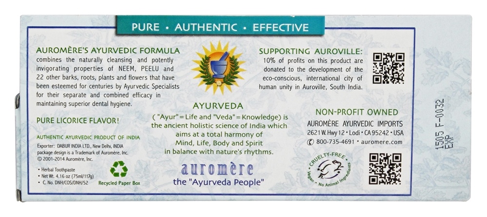 Creme dental Ayurveda à base de hortelã, sem hortelã - 4.16 oz. Auromere - Imagem 3