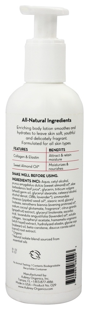 Colágeno e Amêndoa Enriquecendo Loção Hidratante - 8 fl. oz. Aubrey Organics - Imagem 2