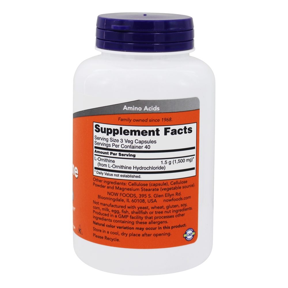 Aminoácido L-Ornitina 500 mg . - Cápsulas 120 NOW Foods - Imagem 2