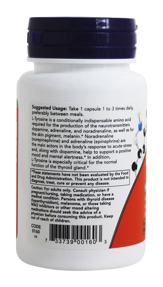 L-Tirosina Forma Livre 500 mg. - Cápsulas 60 NOW Foods - Imagem 3