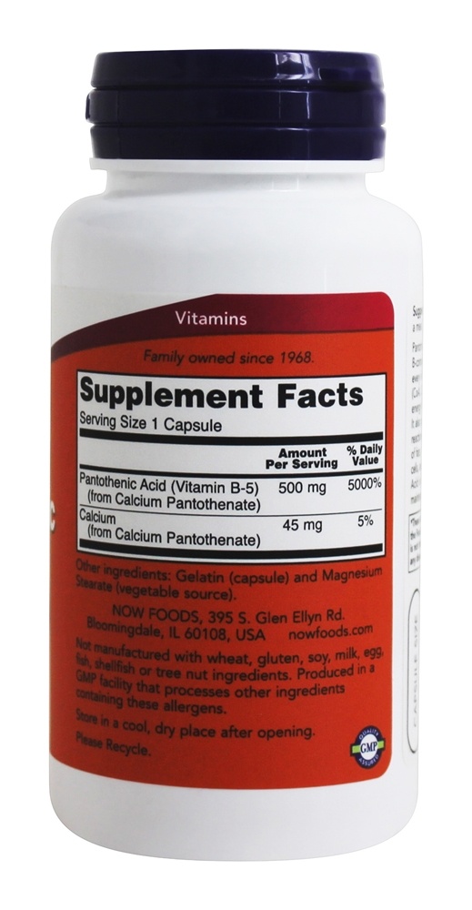 Ácido Pantotênico 500 mg. - Cápsulas 100 NOW Foods - Imagem 2