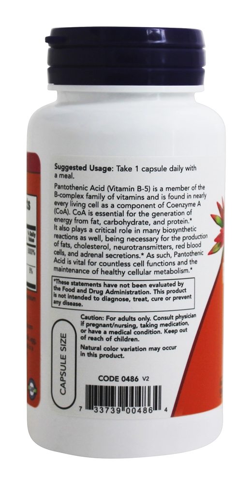 Ácido Pantotênico 500 mg. - Cápsulas 100 NOW Foods - Imagem 3