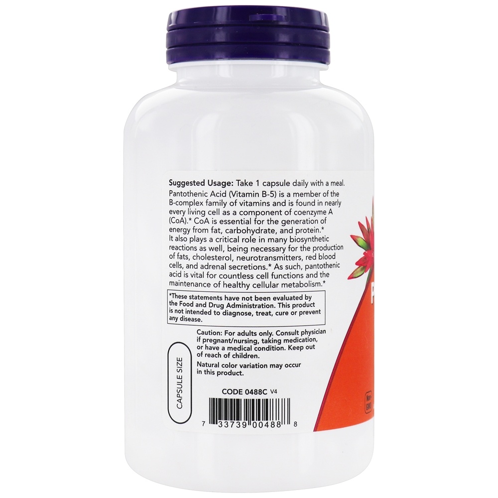 Vitamina do complexo B do ácido pantotênico 500 mg . - 250 Cápsula (s) vegetal (s) NOW Foods - Imagem 3