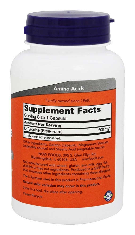 L-Tirosina 500 mg. - Cápsulas 120 NOW Foods - Imagem 2