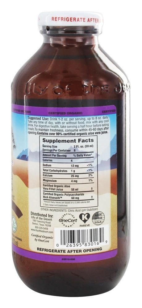Conservante de filé interno de suco orgânico de aloe vera sem conservantes - 16 fl. oz. Lily Of The Desert - Imagem 2