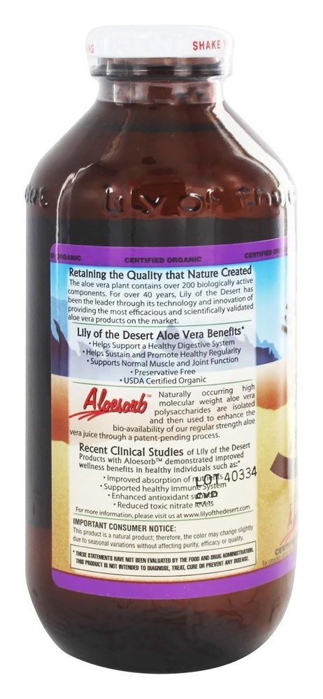 Conservante de filé interno de suco orgânico de aloe vera sem conservantes - 16 fl. oz. Lily Of The Desert - Imagem 3
