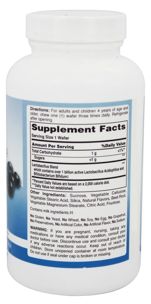 Acidophilus mastigável com sabor de Blueberry Natural Bifidum 1 Bilhões de UFC - 100 Bolachas American Health - Imagem 2