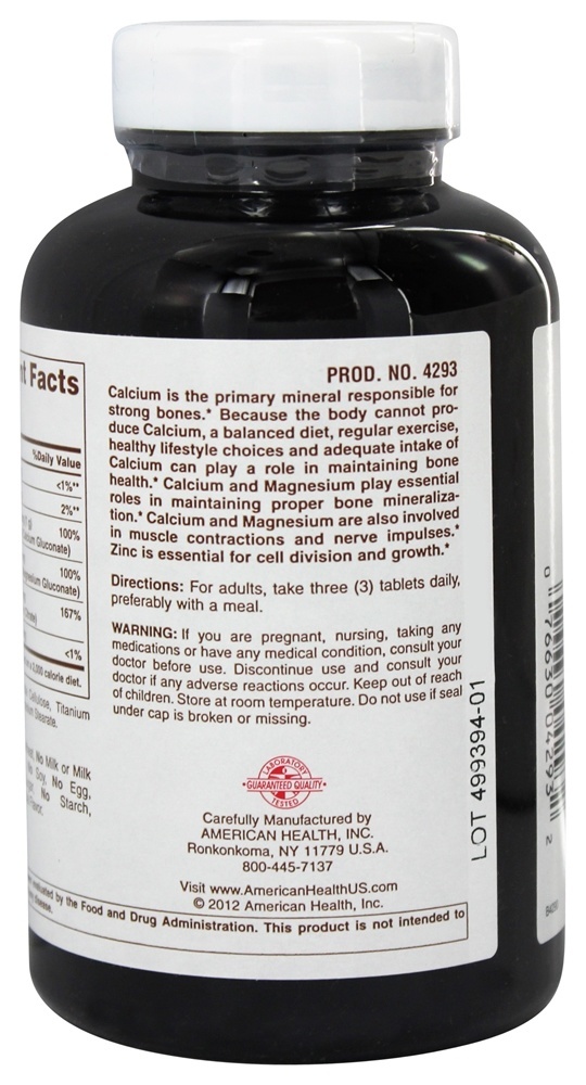 Cálcio Magnésio & Zinco Quelatos - 250 Tablets American Health - Imagem 3