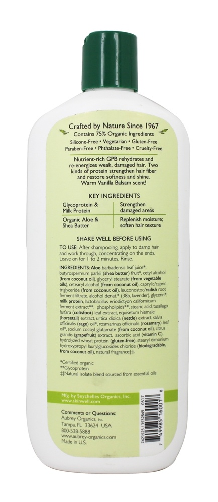 Bálsamo nutriente de equilíbrio da baunilha da explosão da proteína GPB do condicionador - 16 fl. oz. Aubrey Organics - Imagem 2
