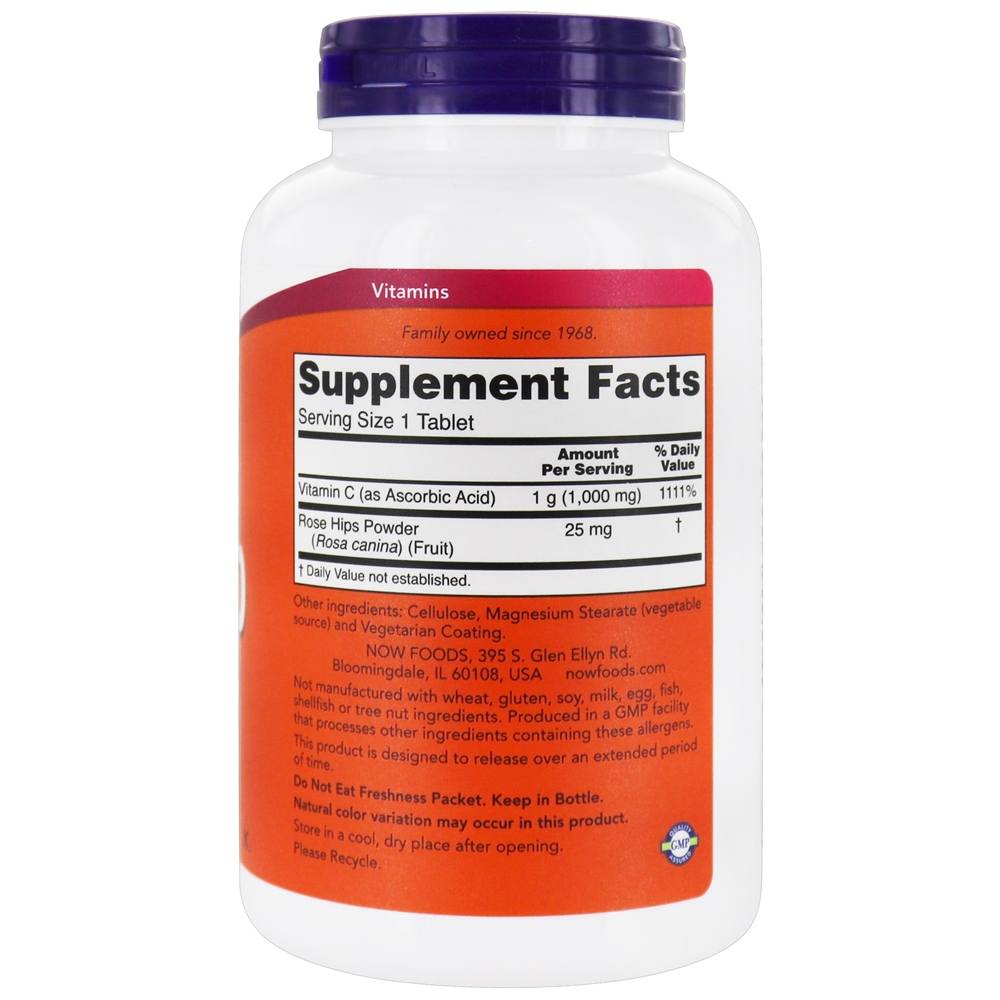 Liberação sustentada de vitamina C-1000 com Rosa Mosqueta - 250 Tablets NOW Foods - Imagem 2