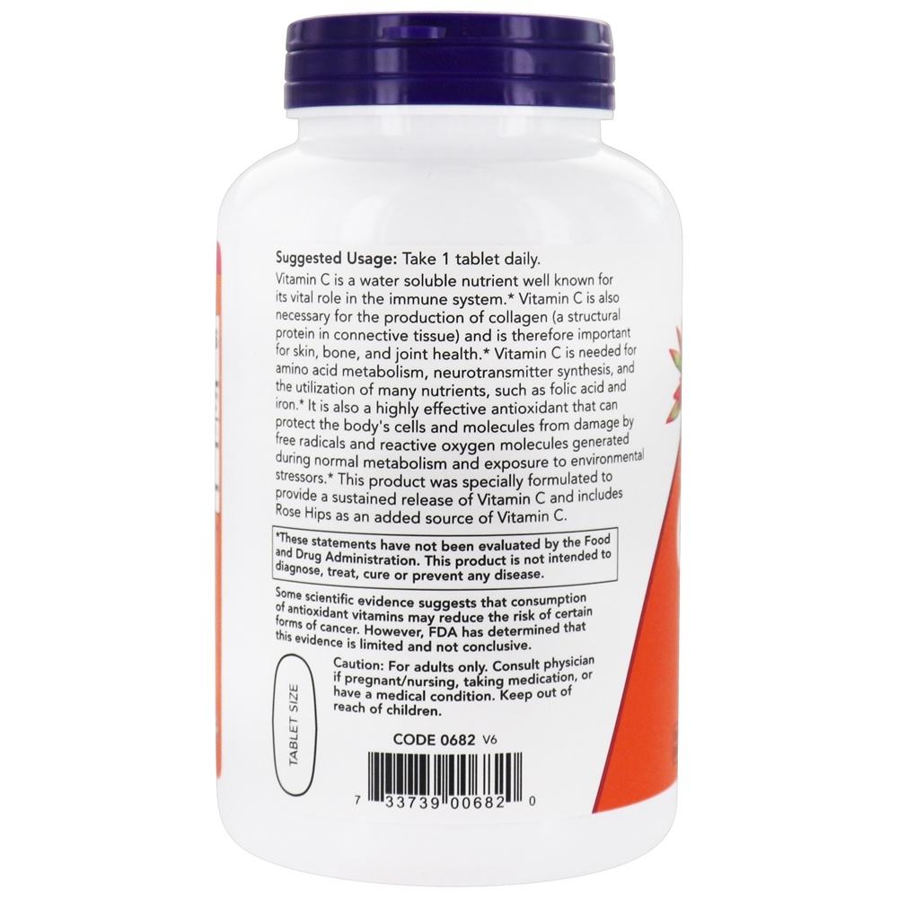 Liberação sustentada de vitamina C-1000 com Rosa Mosqueta - 250 Tablets NOW Foods - Imagem 3