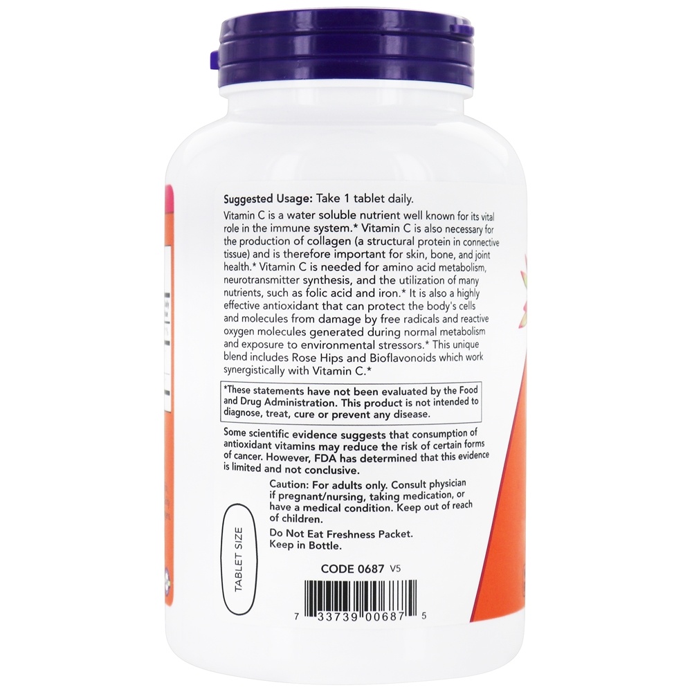 Vitamina C1000 com Rosa Mosqueta - 250 Tablets NOW Foods - Imagem 3