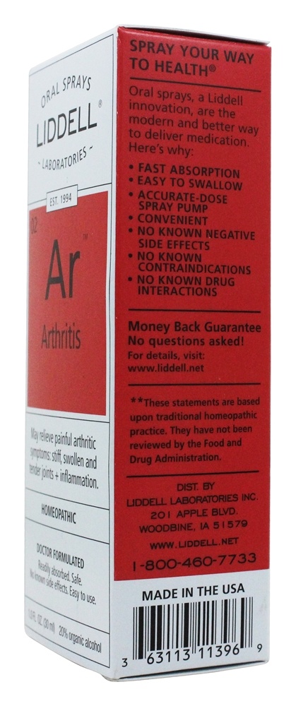 Artrite com Spray Oral Homeopático para Cartilagem - 1 fl. oz. Liddell Laboratories - Imagem 3
