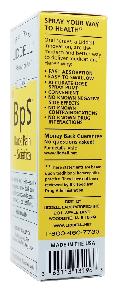 Dor Nas Costas + Ciática Spray Oral Homeopático - 1 fl. oz. Liddell Laboratories - Imagem 2