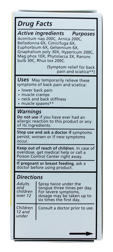 Dor Nas Costas + Ciática Spray Oral Homeopático - 1 fl. oz. Liddell Laboratories - Imagem 3