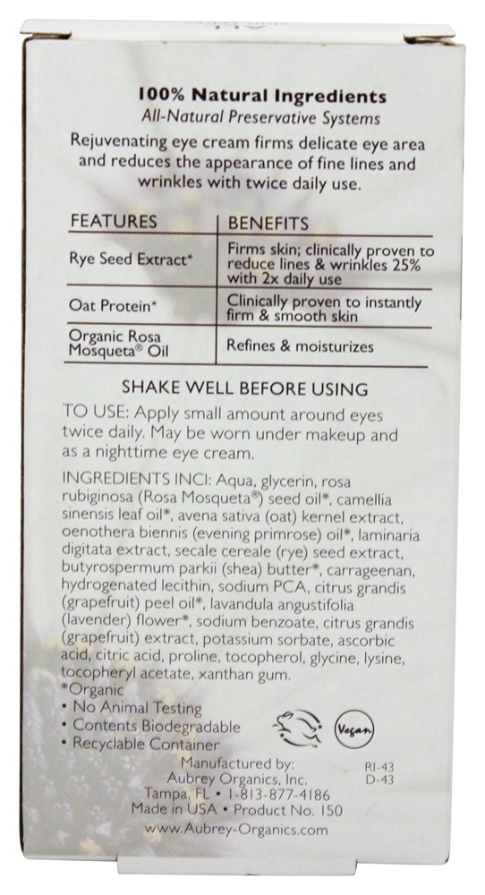 Creme De Olho De Lumessence - 0.5 fl. oz. (Anteriormente Creme para os olhos rejuvenescedor da Lumessence) Aubrey Organics - Imagem 2