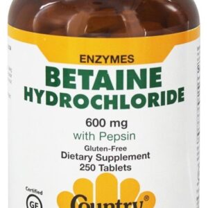 Cloridrato de betaína com Pepsina 600 mg. - 250 Tablets Country Life