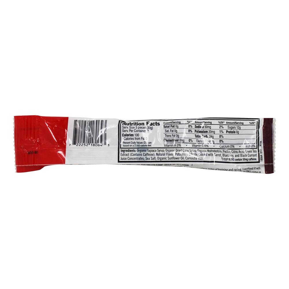 Tiro Blok Eletrólito Mastiga com 50mg Cafeína Preto Cereja - 6 Mastiga Clif Bar - Imagem 2