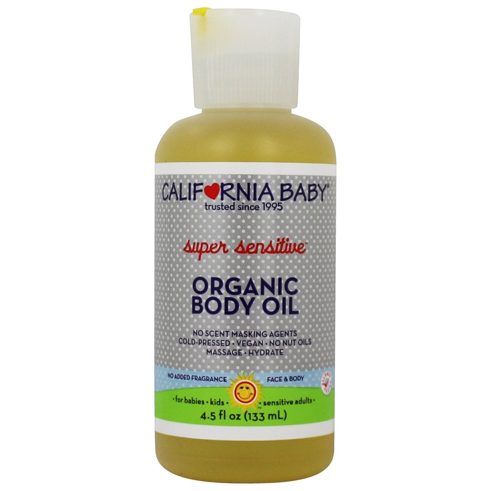 Óleo de corpo orgânico de aromaterapia super sensível sem fragrância - 4.5 fl. oz. California Ba