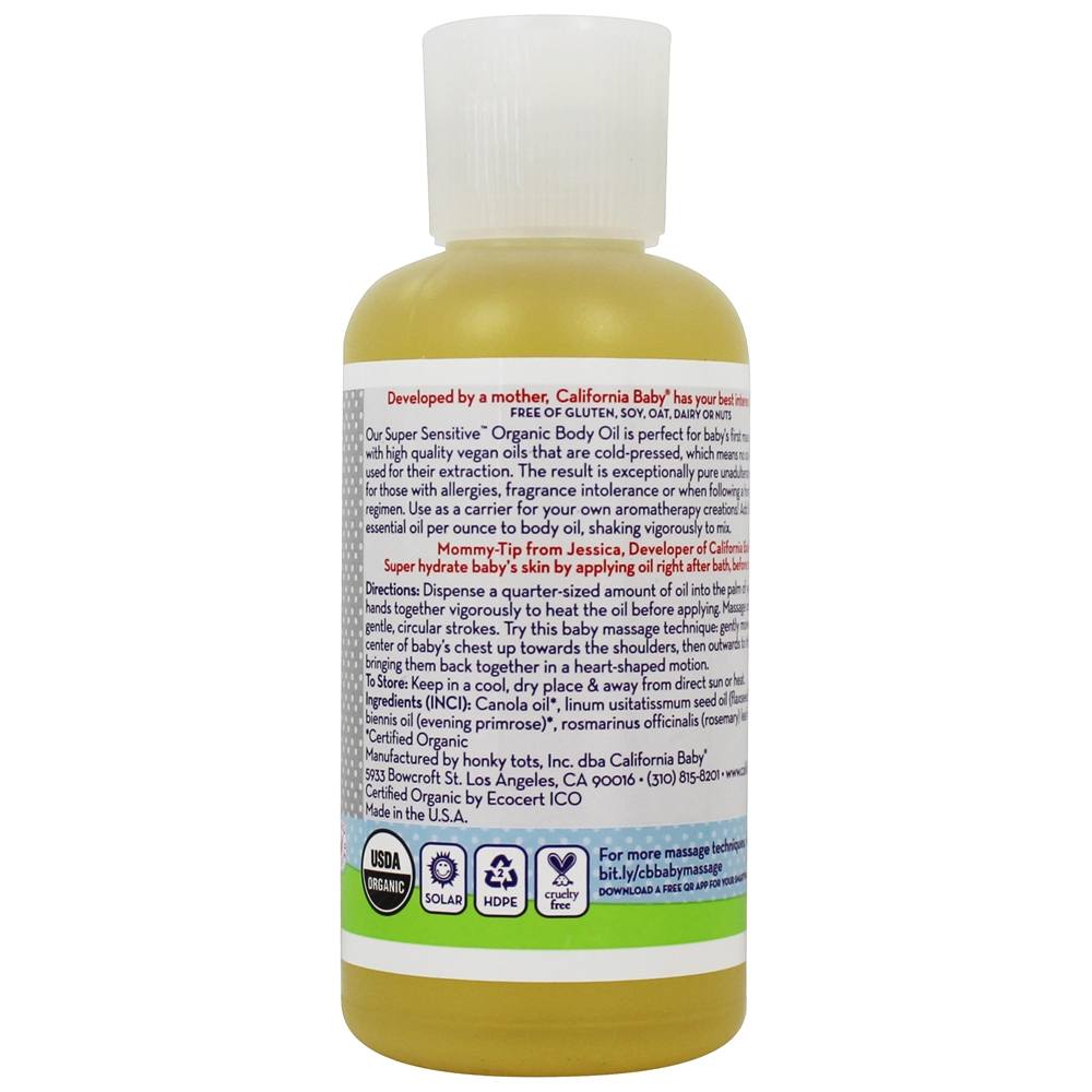 Óleo de corpo orgânico de aromaterapia super sensível sem fragrância - 4.5 fl. oz. California Ba - Imagem 2