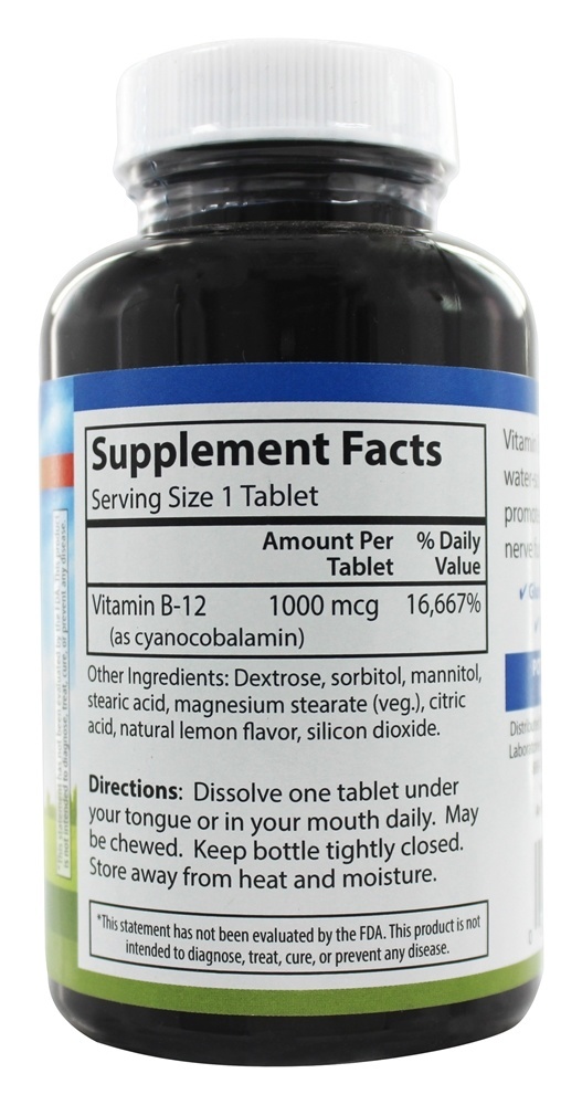 B12 1000 mcg. - 180 Tablets Carlson Labs - Imagem 2