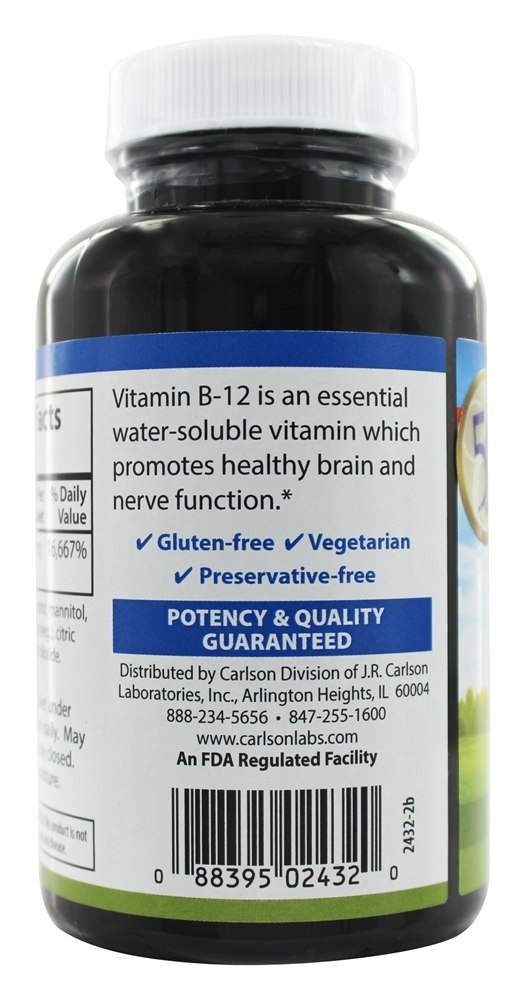 B12 1000 mcg. - 180 Tablets Carlson Labs - Imagem 3