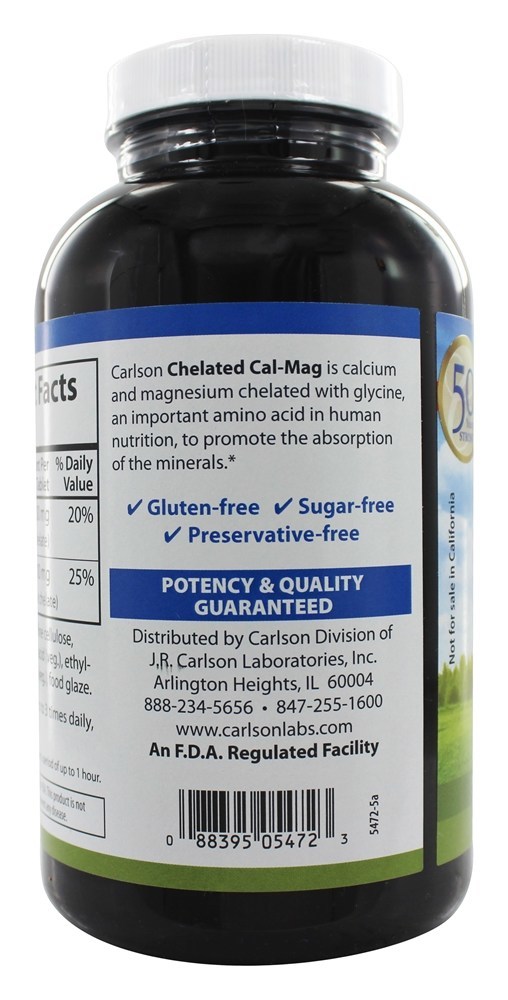 Cal-Mag Quelato 2:1 Ratio - 180 Tablets Carlson Labs - Imagem 3