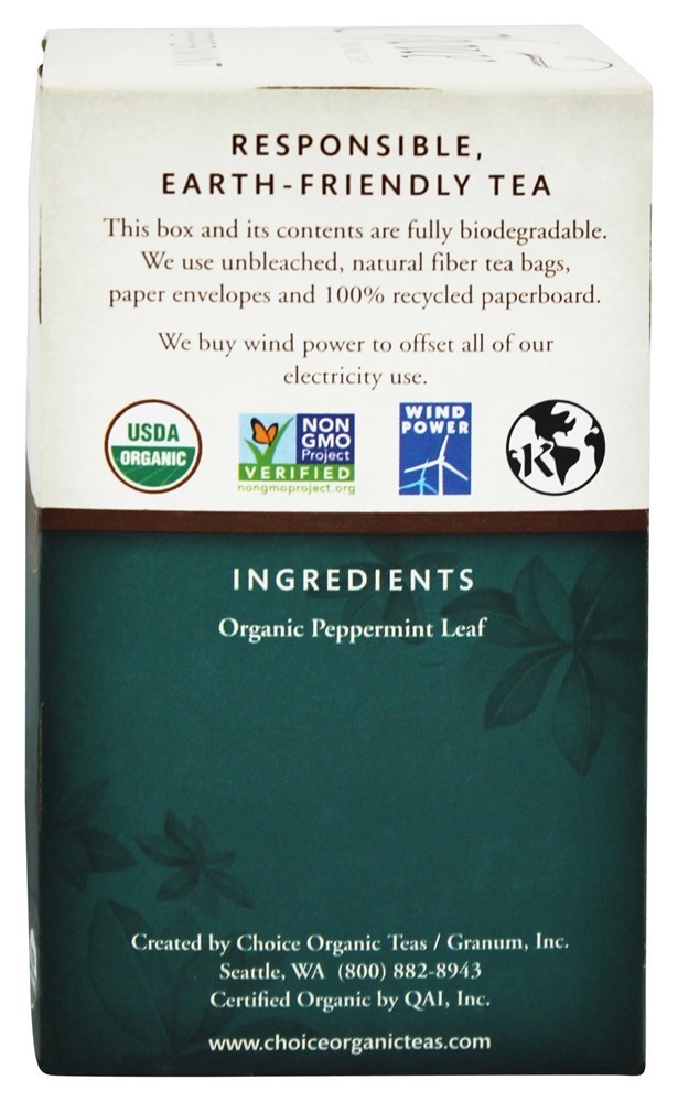 Hortelã-pimenta Erva Chá Cafeína Livre - 16 Saquinhos de Chá Choice Organic Teas - Imagem 2