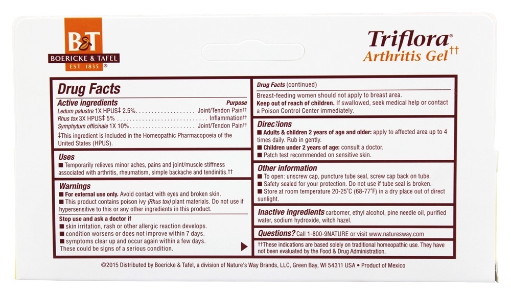 Gel de Artrite Triflora - 2.75 oz. Boericke & Tafel - Imagem 2