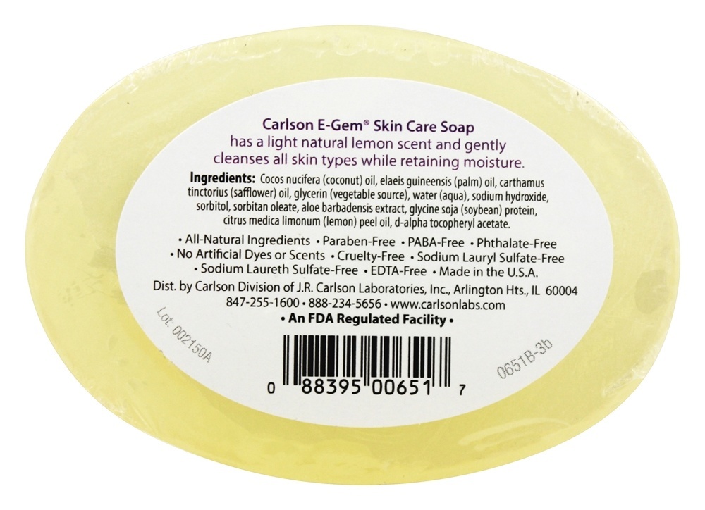 E Jóia Sabão com Aloés Vera & Vitamina Um & E 1000 IU - 4 oz. Carlson Labs - Imagem 2