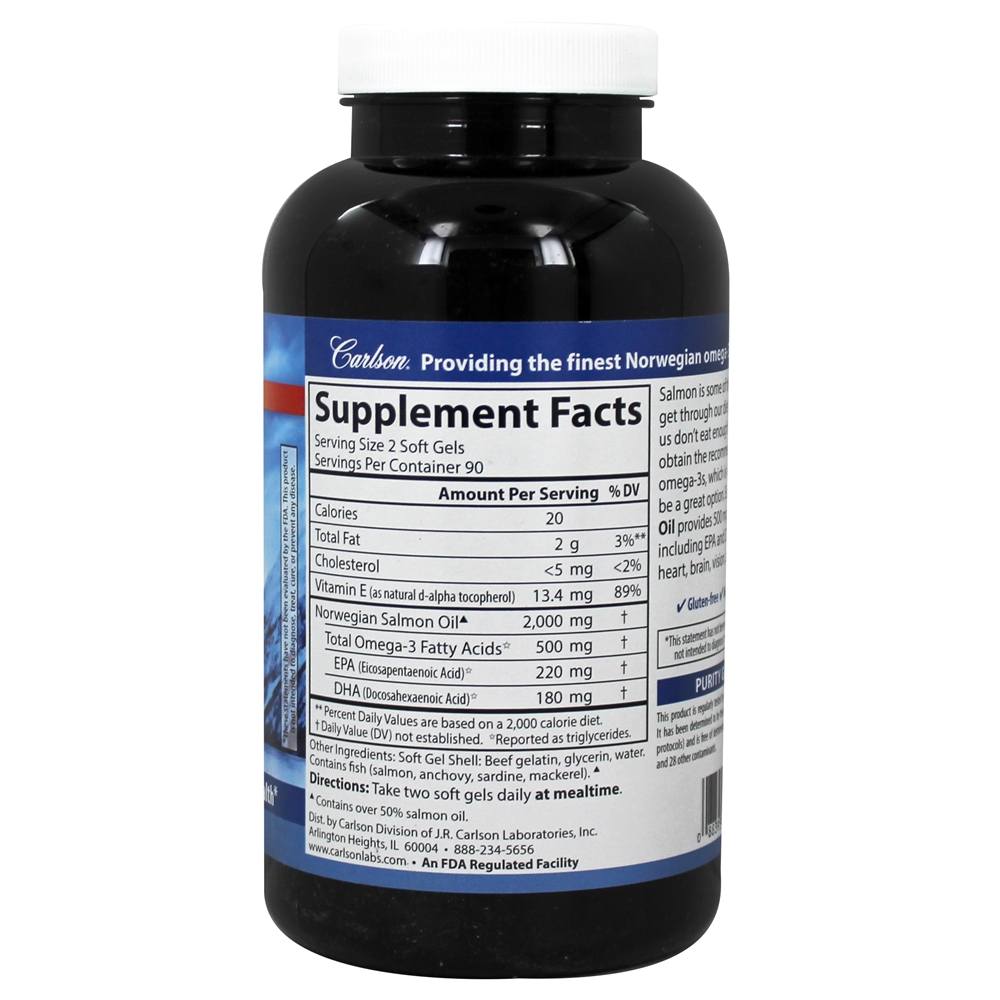 Óleo de Salmão Norueguês com Pacote Bônus 500 mg. - 230 Softgels Carlson Labs - Imagem 2