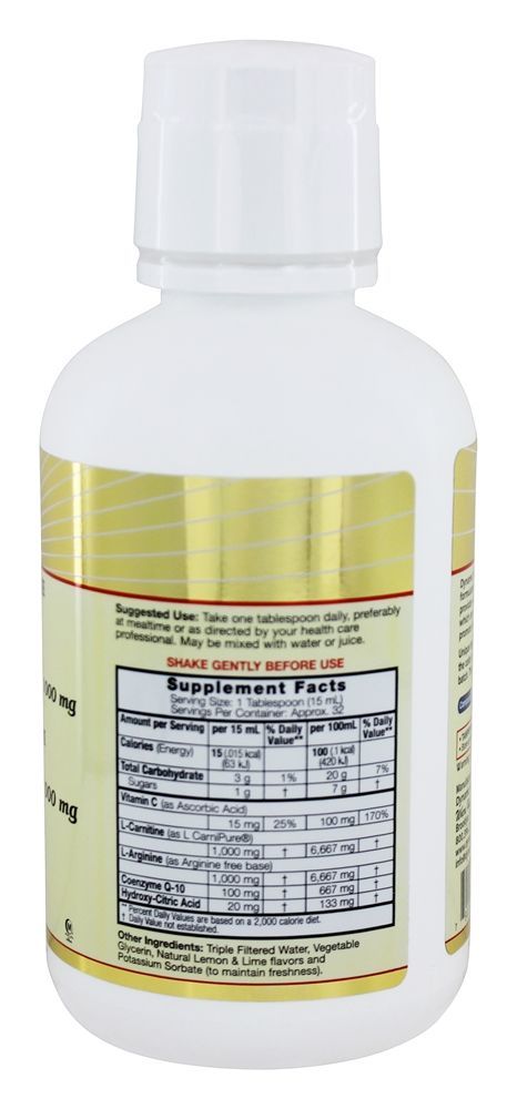 L-Carnitina Líquida 1000 Mg com CoQ-10 25 Mg & L-Arginina 1000Mg - 16 fl. oz. Dynamic Health - Imagem 2